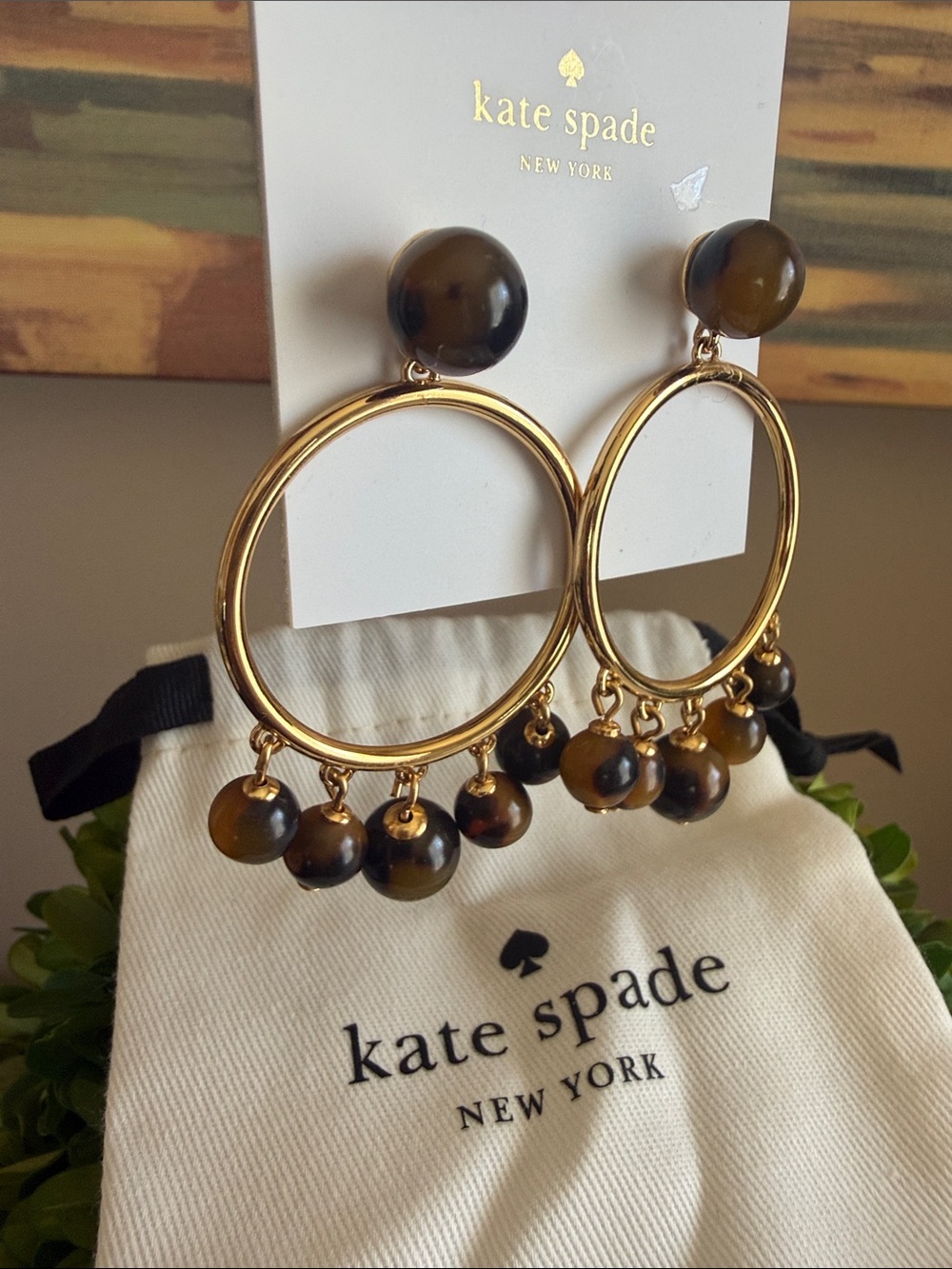 KATE SPADE ♠️ New York TORTOISE BAUBLE DROP HOOP EARRINGS 🌟NWT🌟 - Picture 4 of 15